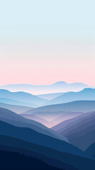 Obraz premium Serene blue mountains fade into distant horizons under a pastel sky, creating a tranquil landscape.