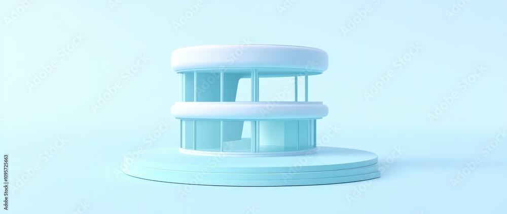 Aufkleber A minimalist, modern structure with a circular design and light blue color scheme.