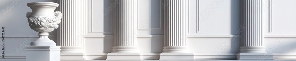 Poster Elegant architectural elements featuring columns and a decorative urn against a white backdrop.