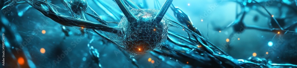 Fototapete abstract representation of neurons and synapses in a digital environment.