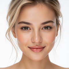 Fototapeta premium a woman with a pink lip and a brown eye shadow