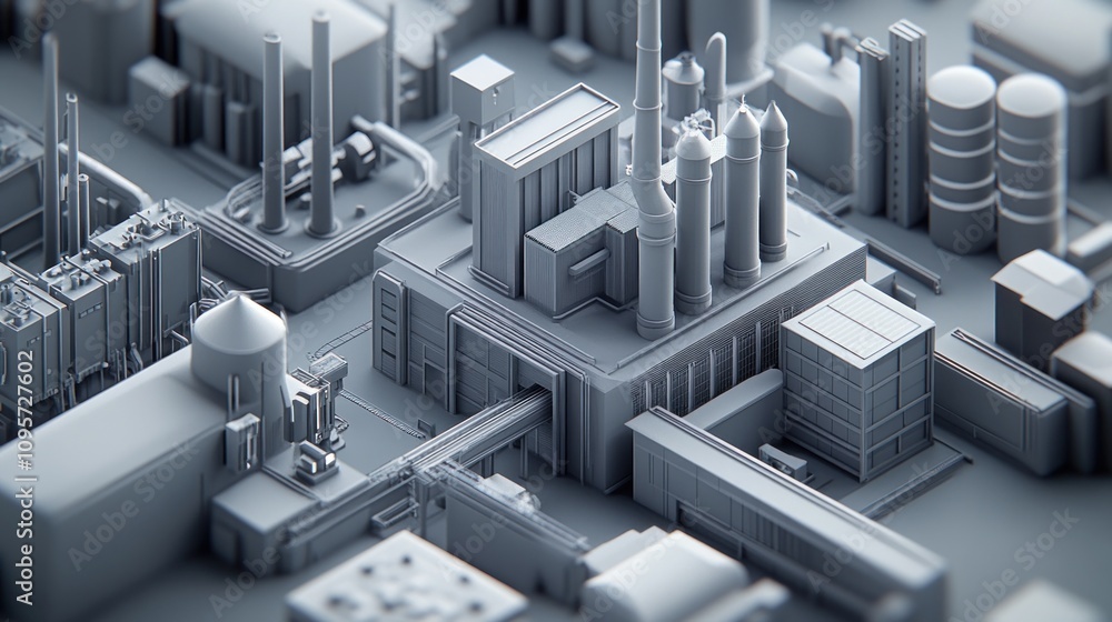 Poster Aerial view of a complex industrial facility with various structures and pipelines.