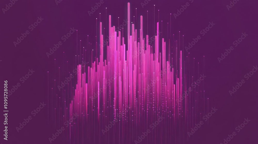 Poster Abstract visualization of data represented by vertical bars in shades of pink against a purple background.