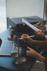 Law theme, gavel or mallet of the judge, lawyer enforcement officers, evidence-based cases taken into account in the court abount business, legislation.