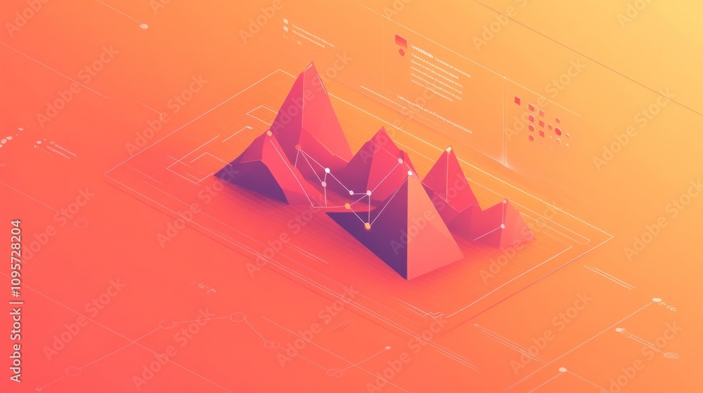 Aufkleber Abstract visualization of data with geometric mountain shapes and graphs.