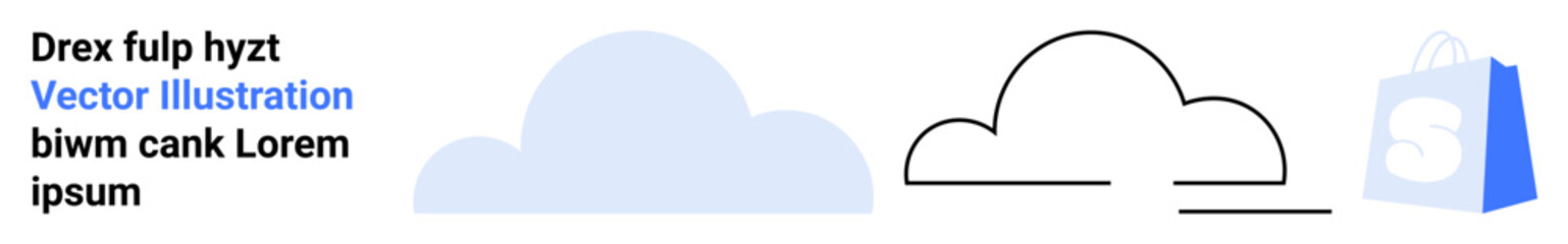 A blue cloud, a simple outline of a cloud, and a blue shopping bag icon. Ideal for online shopping, cloud storage, e-commerce services, digital marketing, and modern tech branding. Landing page