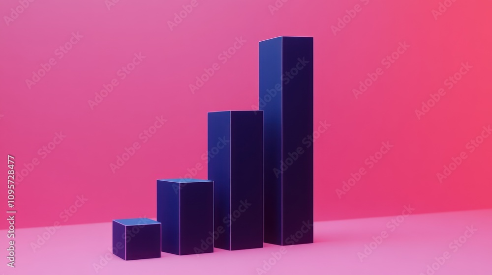 Poster A minimalist bar graph in blue against a pink background, representing data visualization.