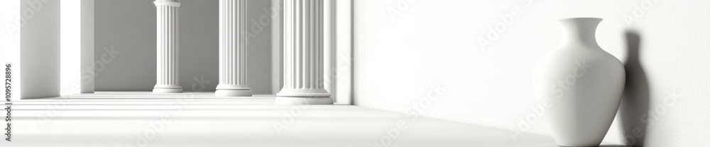 Aufkleber a minimalist interior featuring white columns and a vase against a stark background.