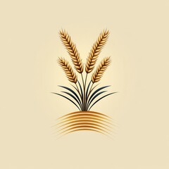 A stylized illustration of wheat stalks rising from a curved ground, symbolizing agriculture.