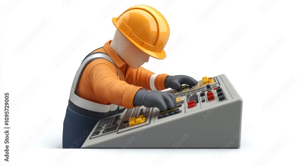 Aufkleber a worker in a hard hat operates machinery controls, emphasizing industrial tasks.