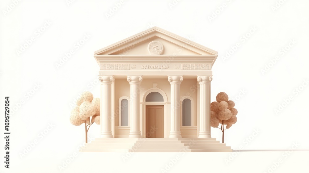 Fototapete a minimalist architectural representation of a classical building with trees.
