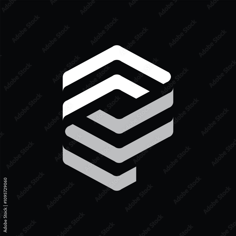 Aufkleber this is a monogram logo design of an initial letter p in line style in white and grey color that loo