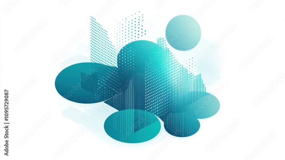 Poster Abstract design featuring circular and geometric shapes in shades of teal and blue.
