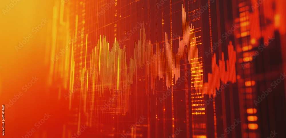 Aufkleber abstract visualization of sound waves in vibrant red and orange tones.