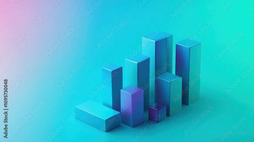 Poster Abstract geometric shapes in varying heights and shades of blue against a gradient background.