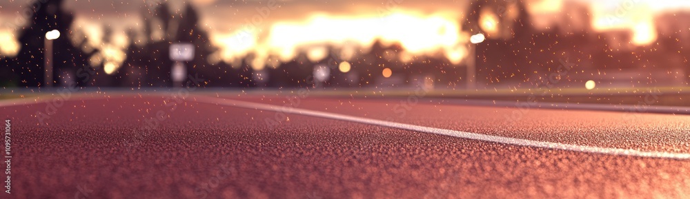 Aufkleber a close-up view of a running track at sunset, highlighting its surface and atmosphere.