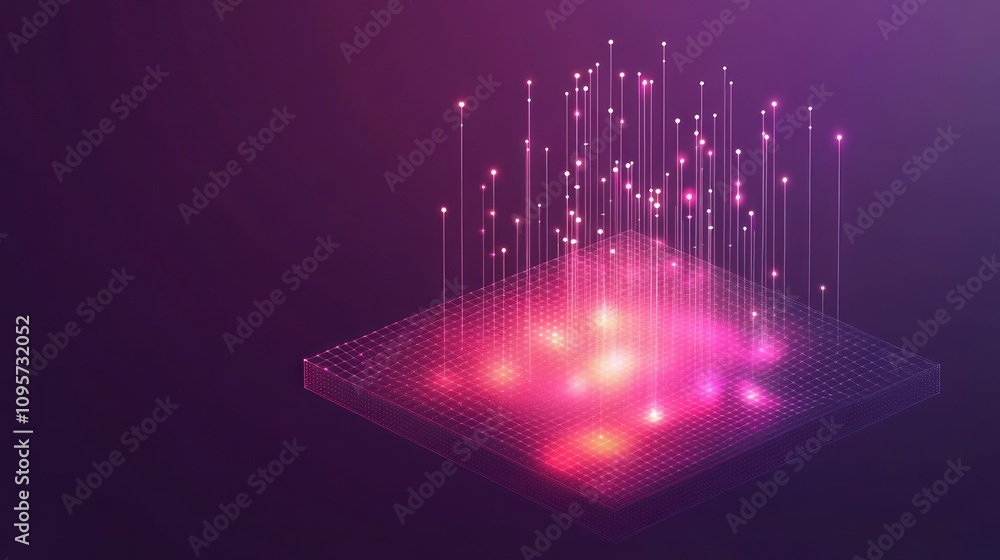 Aufkleber Abstract visualization of data points in a vibrant, glowing grid structure.