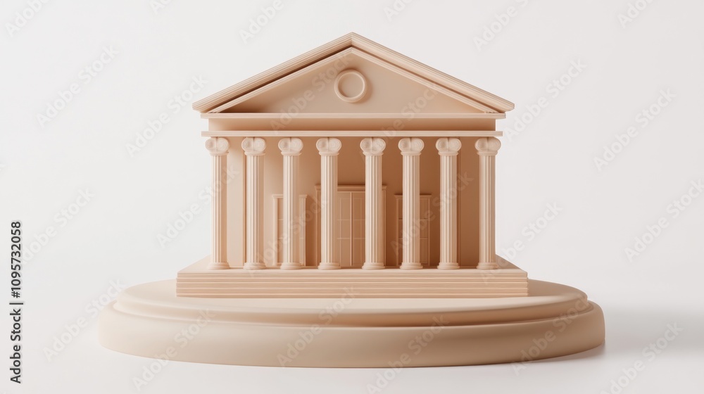 Aufkleber A minimalist architectural model of a classical building with columns and a pediment.