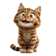 Obraz premium A digitally rendered image of a cheerful brown tabby kitten with bright green eyes and a wide smile.