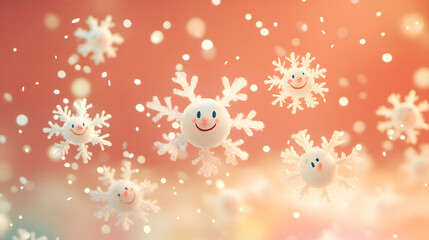 Obraz premium Cheerful cartoon snowflakes dancing in a winter wonderland digital illustration playful scene lively colors whimsical concept