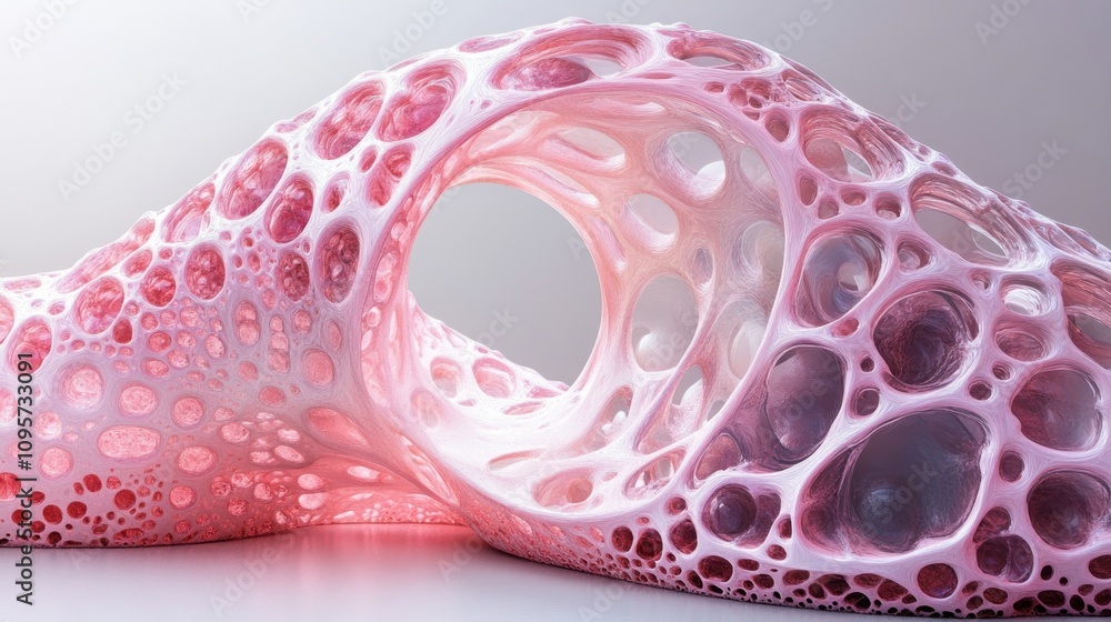 Poster a translucent, organic structure resembling interconnected cells or bubbles.
