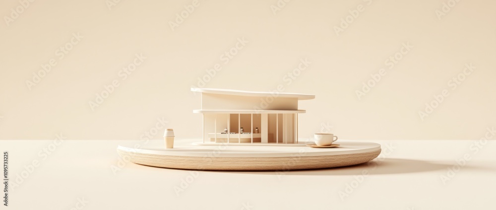 Aufkleber A minimalist architectural model on a smooth surface, emphasizing design and simplicity.
