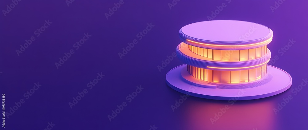Aufkleber A modern architectural structure with glowing elements, set against a gradient background.