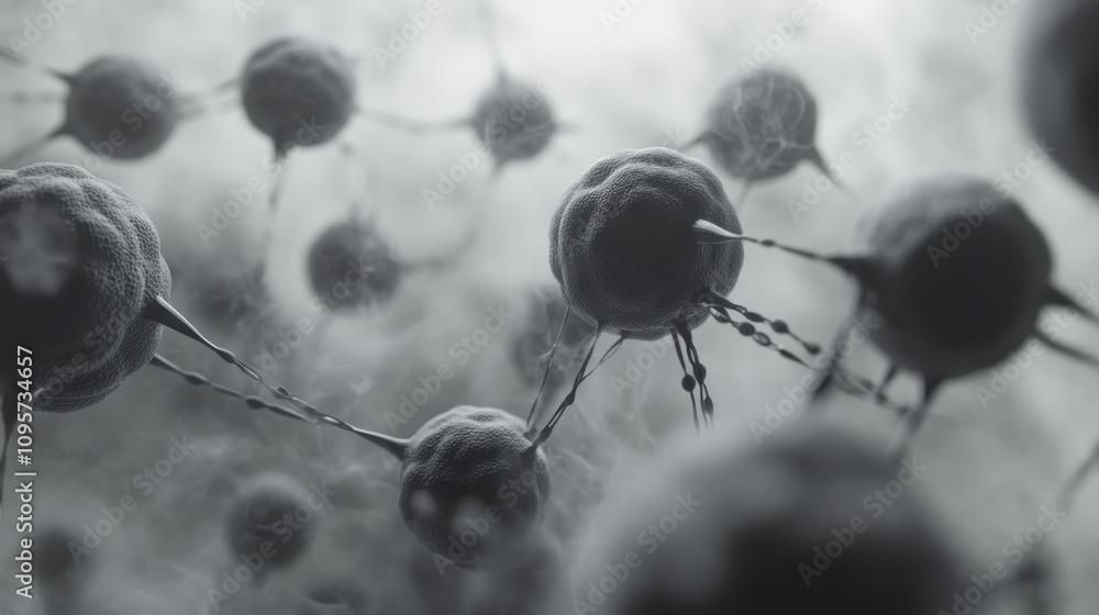 Poster close-up view of cells and microorganisms in a scientific context.