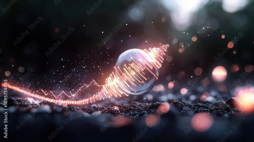 Poster ethereal orb with vibrant soundwave visualization in a mystical setting, capturing the essence of au