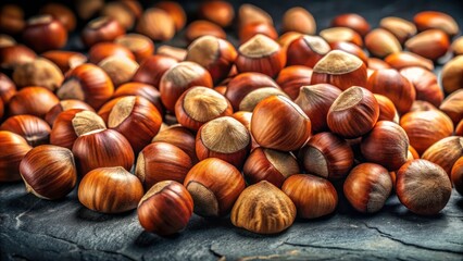 Hazelnuts on Dark Surface - Natural Nuts, Healthy Snack, Organic Food, Gourmet Ingredients, Close-Up Photography, Rustic Background, Culinary Use