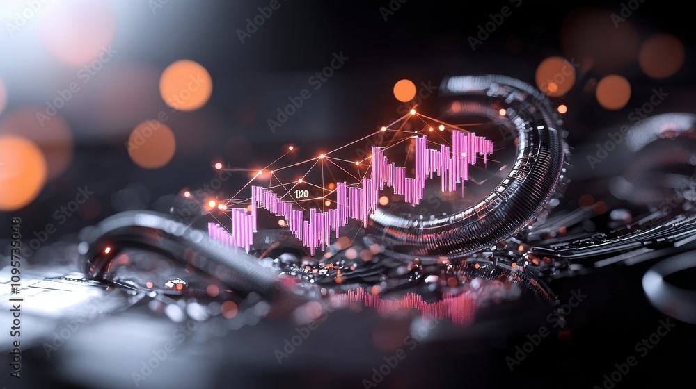 Aufkleber abstract digital financial analysis with glowing pink data chart and circular components in a futuri