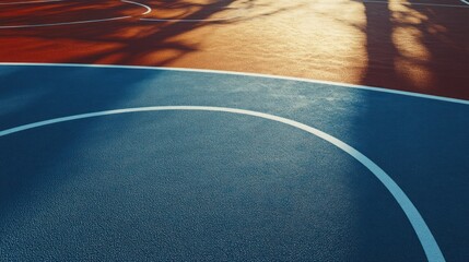 Sunlit basketball court detail.