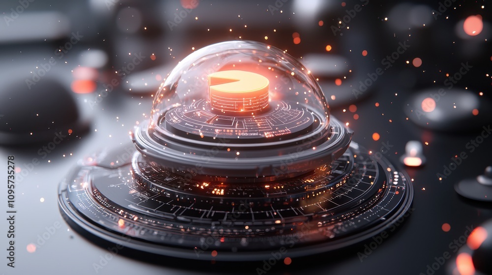 Aufkleber futuristic data visualization concept with glowing elements inside transparent dome, representing te
