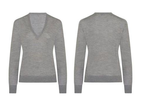 Blank long sleeve sweatshirt mockup front and back view, gray color women's Sweater isolated on white background