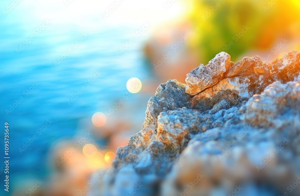 Aufkleber a close-up of rocky shoreline with water in the background, creating a serene atmosphere.