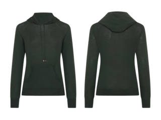 Blank long sleeve wool hooded sweater mockup front and back view, women's turtleneck Sweater isolated on white background