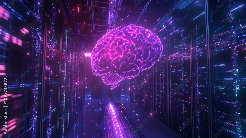 Poster exploring the future of human cognition digital brain visualization virtual space 3d render abstract