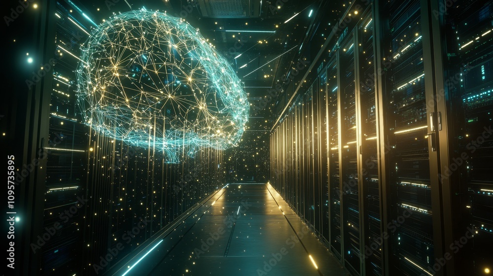 Poster innovative ai data processing technology hub visual representation digital environment futuristic vi