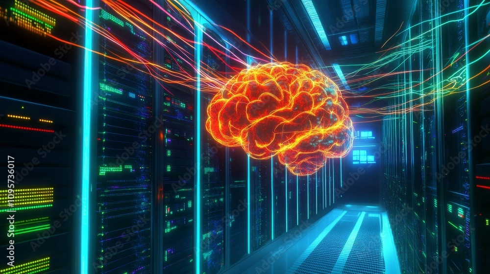 Poster innovative brain simulation event data center digital art high-tech environment futuristic viewpoint