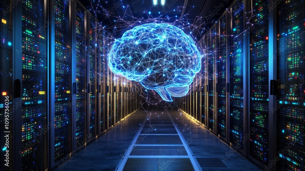 Poster artificial intelligence revolution data center digital art high-tech environment futuristic viewpoin