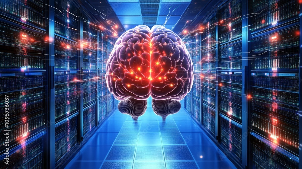 Poster artificial intelligence innovation data center digital artwork virtual environment futuristic view n