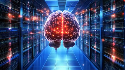 Artificial intelligence innovation data center digital artwork virtual environment futuristic view neural networks concept
