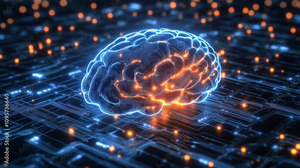 Poster exploring neural networks digital brain visualization technology abstract art cyber environment futu