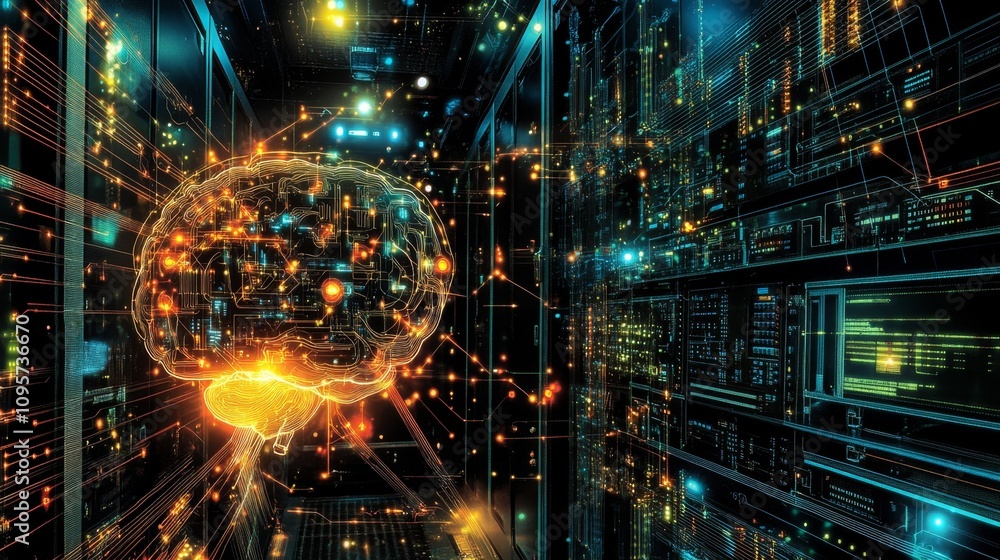 Poster artificial intelligence innovation data center digital art high-tech environment futuristic viewpoin