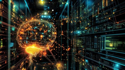 Fototapeta premium Artificial intelligence innovation data center digital art high-tech environment futuristic viewpoint neural networks concept