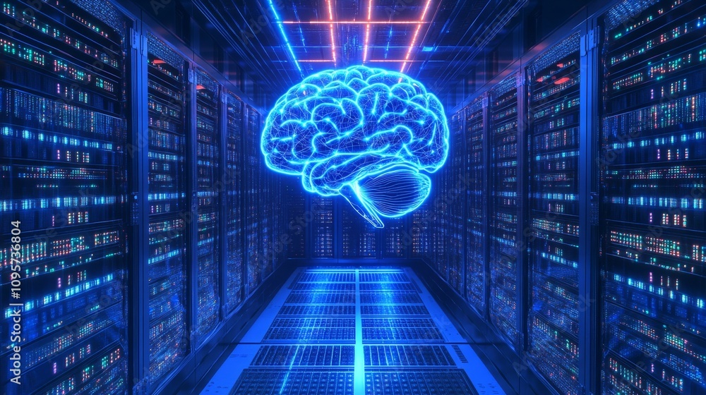 Poster exploring the intersection of ai technology and data centers a glimpse into the future of computing 