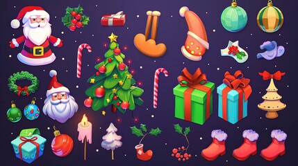 Christmas Cartoon Elements - A Whimsical and Festive Collection of Animated Details. The Colorful and Playful Christmas Cartoon Elements