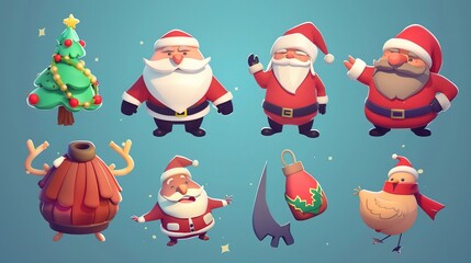 Christmas Cartoon Elements - A Whimsical and Festive Collection of Animated Details. The Colorful and Playful Christmas Cartoon Elements