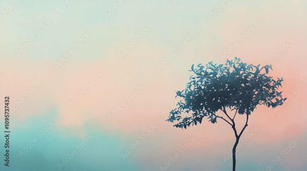 Poster minimalist tree design on a soft pastel background, featuring simple shapes and clean lines, creatin