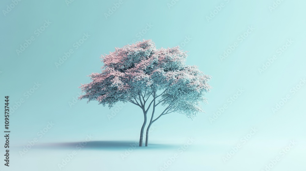 Poster minimalist tree design on a soft pastel background, featuring simple shapes and clean lines, creatin